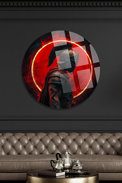 TAULART Spartan Warrior Red Halo Glass Painting Round Ultra Vivid Color Glass Painting – Modern Warrior Decor