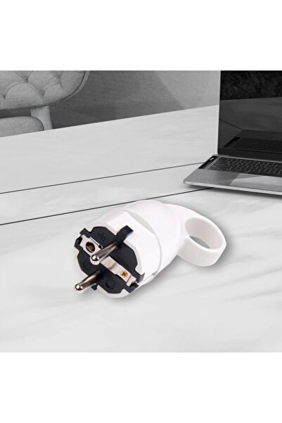 Schuko plug with ring, 16A, white, protective contact, for home/office use