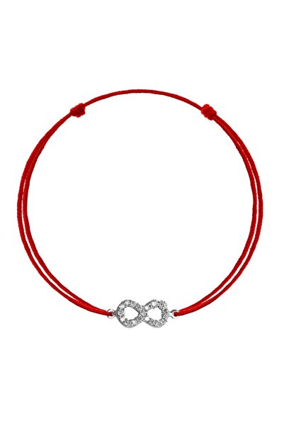 Jolie Silver Brățară reglabilă cu șnur, argint 925, infinit cu pietre albe,