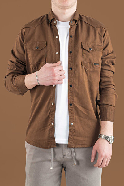 bombe Slim Fit Tight Fit Men's Denim Shirt Mint