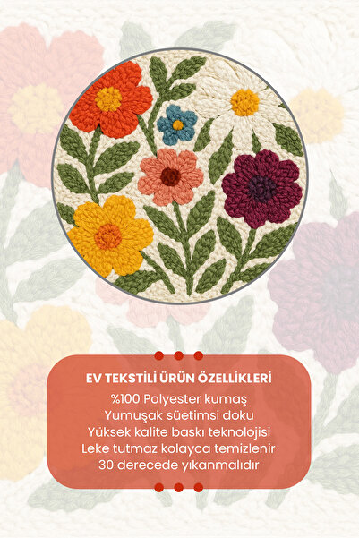 Moud's Punch Embroidery Pattern Double Sided Digital Printed Color Flowers Patterned Throw Pillow Cover