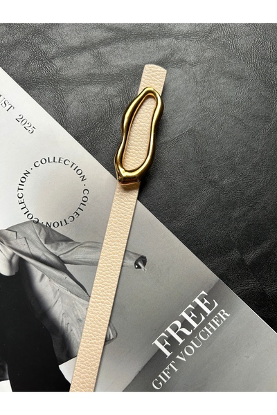 LİA KEMER 2-Pack Laud Long Wave Patterned Women's Gold Buckle Belt Jacket Belt Dress Belt Trouser Belt