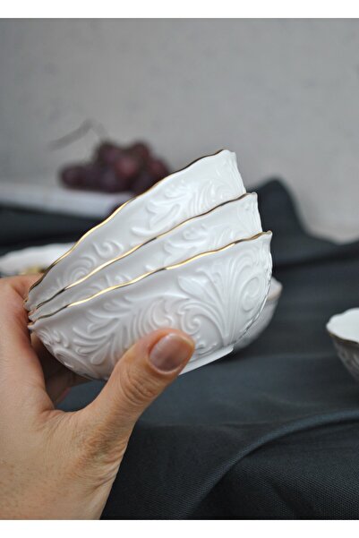 Qualitev 3-Piece Gold Gilded Porcelain Snack Bowl Presentation Bowl 11 cm Sauce Bowl Presentation Bowl Treat Bowl - Pera