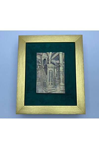 tarafluxury A plaque and box of the mihrab of the Prophet's Mosque - gold frame and green velvet