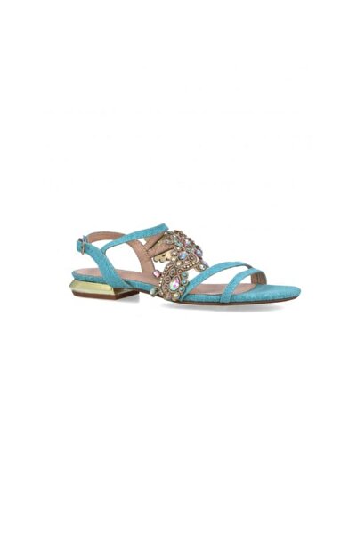 MENBUR Turquoise sandals without heels with crystals