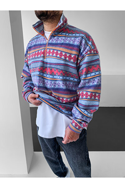 NO1 KONSEPT Оверсайз-светр з етнічним візерунком і напівзастібкою
