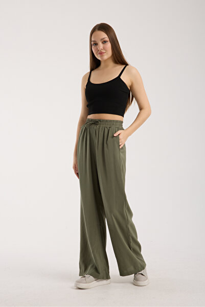 MRS.MODA Women's High Waist Wide Leg Elastic and String Tie Pants