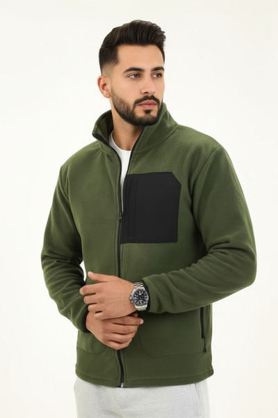 Veleno Haki Erkek Softshell Anti Peeling Polar Ceket 3 Cepli Tam Fermuarlı Ön...