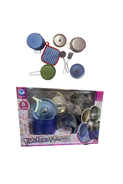 babydoor 8 Parça Metal Paslanmaz Çelik Oyuncak Tencere Tava Seti Aksesuarlı M...