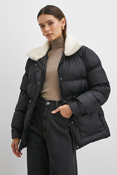 Never more Fur Collar Puffer Coat Black