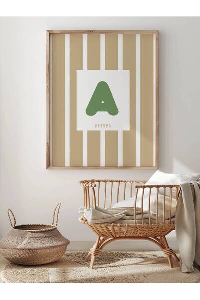 fuart.co Kişiye Özel Çocuk Posteri Ekru Dikey Çizgili Harf Detaylı (Çerçevesiz)