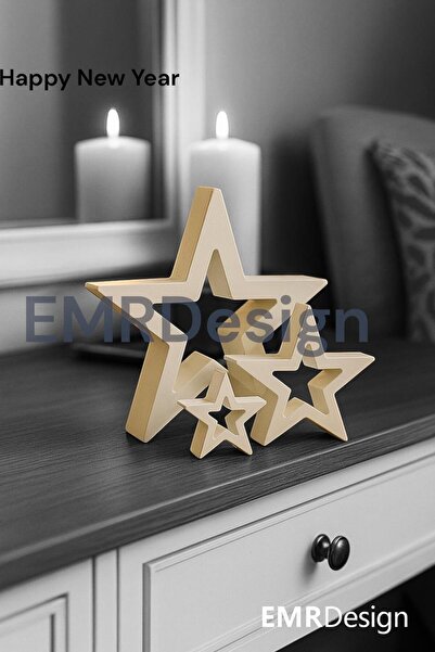 Minimal Dekoratif Üçlü Yıldız Seti-Taş Tozu-Modern Masaüstü Dekor