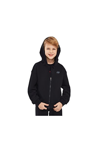 SKECHERS Essential B Full Zip Hoodie Sweatshirt Big Boy Black Sweatshirt Sk232081-001