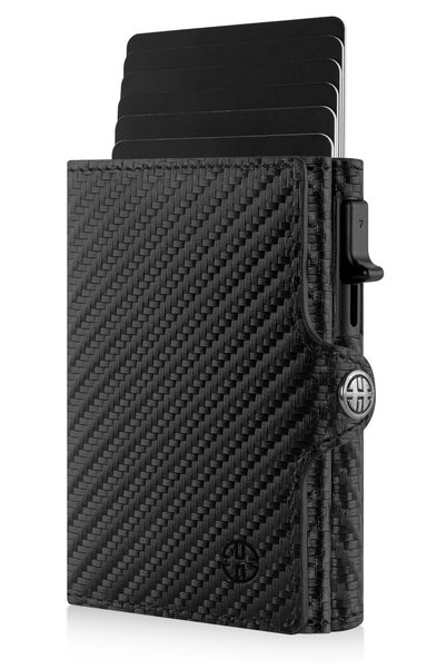 Trusador Palermo Carbon Tri-Fold Mechanism Card Holder Genuine Leather Wallet Unisex Women Men Rfid Protected