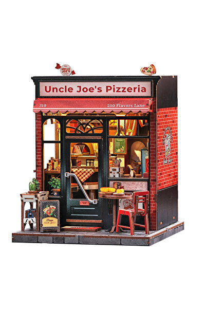 CUTEBEE مجموعة بيتزا أونكل جو - مجموعة ركن الكتب - مجموعة منزل مصغر للتركيب ا...