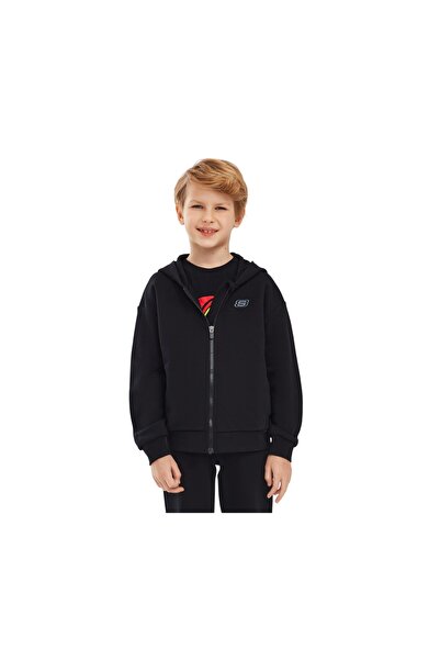 SKECHERS Essential B Full Zip Hoodie Sweatshirt Big Boy Black Sweatshirt Sk232081-001