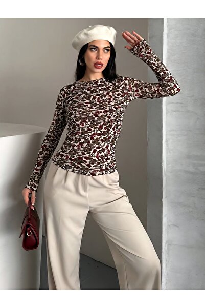 DİMA Μπλούζα με λουλουδάτο σχέδιο ελαστικό ύφασμα εφαρμοστό