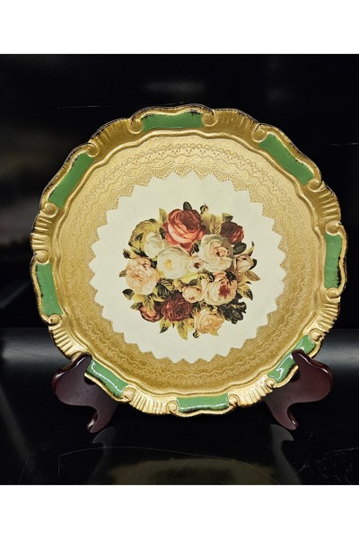 ALANYA HOME DECOR Rose Tray Round Gold Presentation 28cm X 28cm Rose Tray Round Gold Presentation