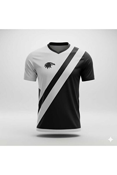 ZİLONG Siyah Beyaz Diagonal Desenli Kişiselleştirilebilir İsimli Taraftar Giyim Forma / T-shirt