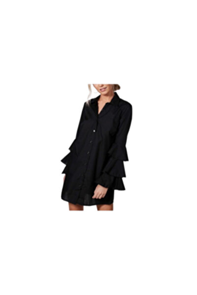 OEM Ruffle Sleeve Shirt Dress, Black