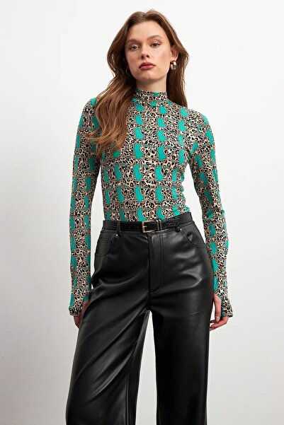 Yefrastore Women's Turquoise Gold Chain Leopard Patterned Finger Detailed Body