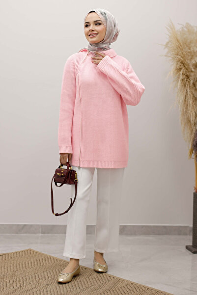 Tesettür Dünyası Zipper Detailed Knitwear Tunic Tsd250254 Pink