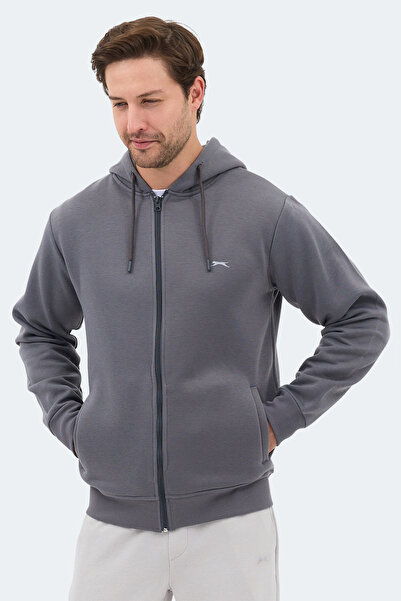 Slazenger Majestic I Men's Zippered Hooded Pocket Gray Sweatshirt