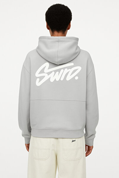 CLASSY.MODA Unisex 3 İplik O Oversized Swnd Lettering B Printed K Hooded Kangaroo Pocket Comfortable Casual Hoodie Sweat