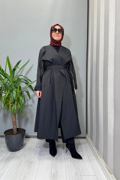 Ghisa Zipper Detailed Trench Coat Black 26Kgsprd2684