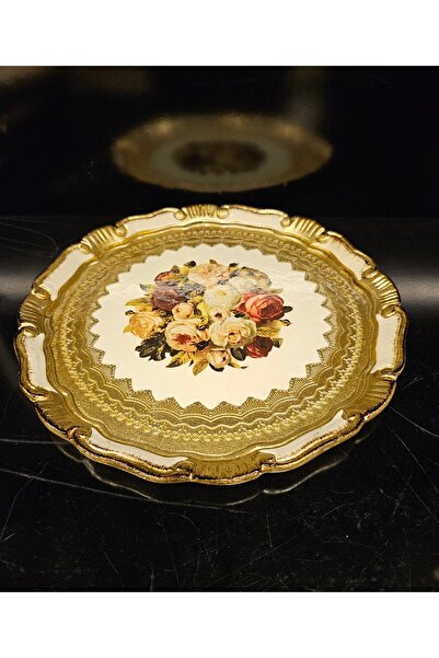 ALANYA HOME DECOR Rose Tray Round Gold Presentation 28cm X 28cm Rose Tray Round Gold Presentation