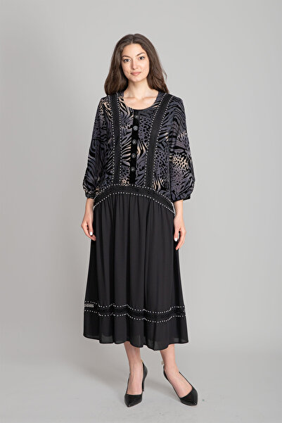 GUMANIZE Women's Round Neck Burnout Velvet Blouse Dress