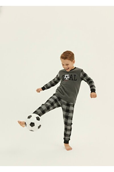 Beka Kids Boy's Diamond Patterned Soft Thick Winter Applique Embroidered Fleece Pajama Set Keeps Warm