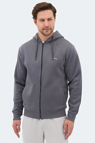 Slazenger Majestic I Men's Zippered Hooded Pocket Gray Sweatshirt