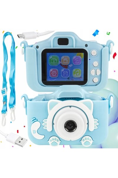 DEEBCO Ψηφιακή φωτογραφική μηχανή για παιδιά, σχέδιο γάτας, Full HD 1080p, οθόνη 2", φωτογραφία/βίντεο, 32GB, συμπεριλαμβάνεται, μπλε