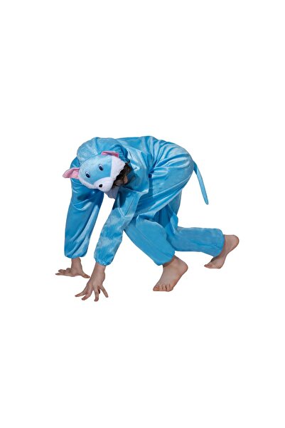 Toybox Kids Blue Cat Costume Jumpsuit with Hood, Animal Fancy Dress, Party Outfit, Size M(4-5 Years)