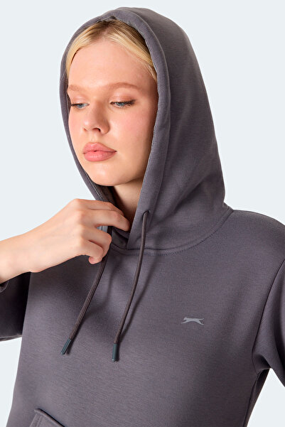 Slazenger Milio I Women's Zippered Hooded Pocket Gray Sweatshirt