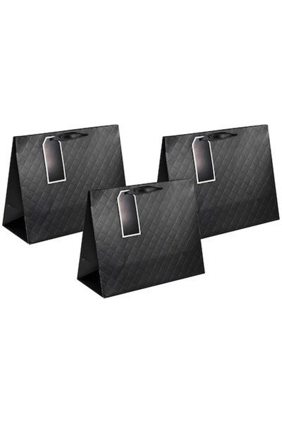 Jumbo Set 3 x Paper Gift Bags, Checkered Print, 32x14x26.5cm, Black
