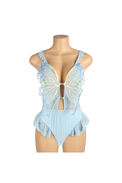 Lingerie and Fashion Style بودي سوت دانتيل شفاف بفراشات ثلاثية الأبعاد – تصمي...