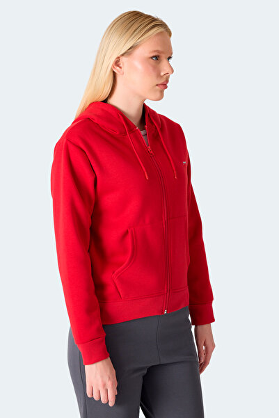 Slazenger Milio I Women's Zippered Hooded Pocket Red Sweatshirt