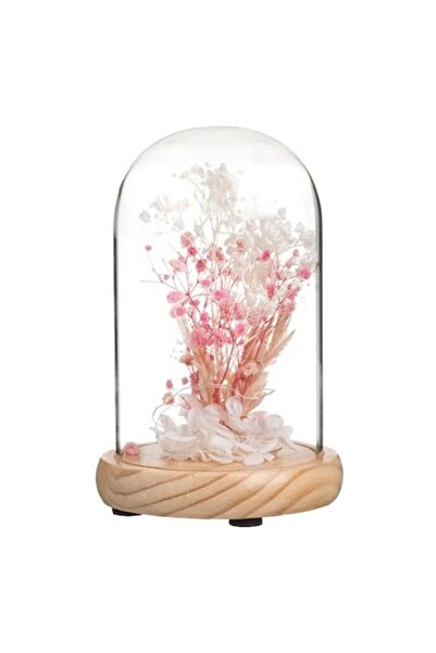 OEM Cupolă de sticlă cu flori roz și albe LED 12x18cm