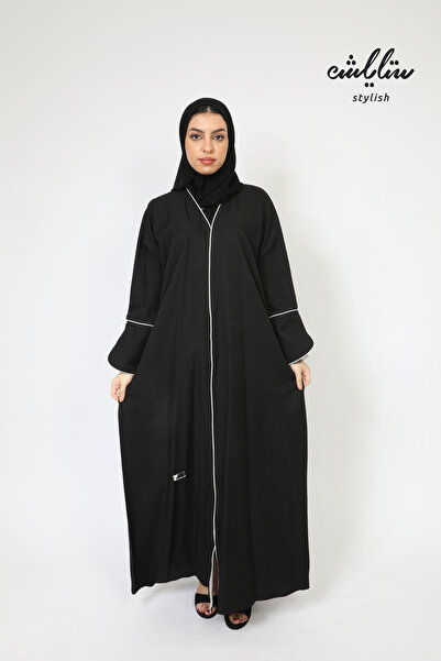 Stylish عباية لف باللون الأسود بدانتيل منقط على الاكمام