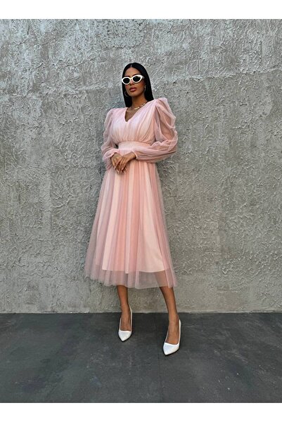 mass fashion Kadın Uzun Tül Elbise