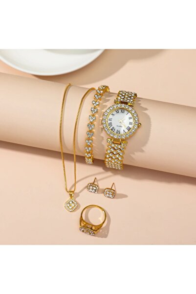 UNİBOX Women's Gift Set, Smartwatch 2.01 Inch, Jewelry, Classic Gold Watch, Bracelet, Necklace, Ring,