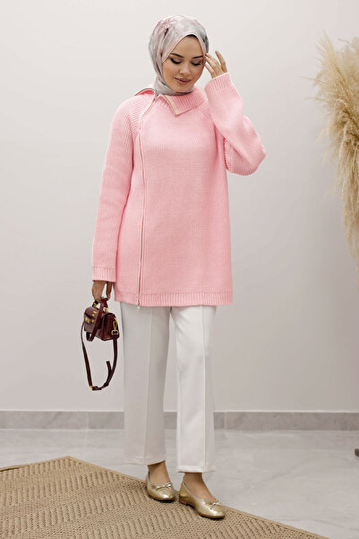 Tesettür Dünyası Zipper Detailed Knitwear Tunic Tsd250254 Pink