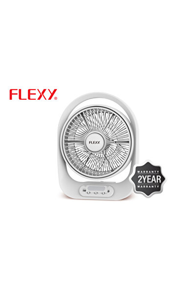 flexy 12'' Rechargeable Table Fan, AC/DC, 22W, 2-Speed, LED Light, USB Output