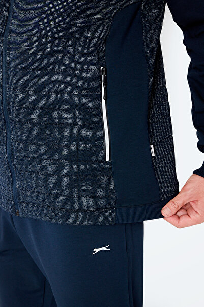 Slazenger Fiora Men's Zippered Mock Neck Pocket Navy Blue Tracksuit Set