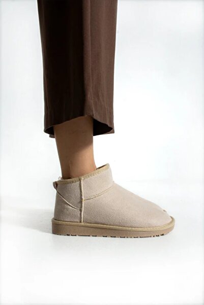 Ayra Moda Mini Taba Süet Yarım Bot Içi Tüylü Düz Taban Kadın Ayakkabı