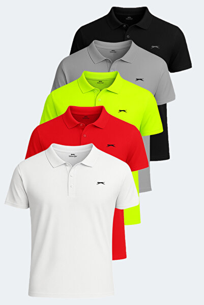 Slazenger Sloan Set of 5 Men's White - Black - Gray - Neon Green - Red T-Shirts