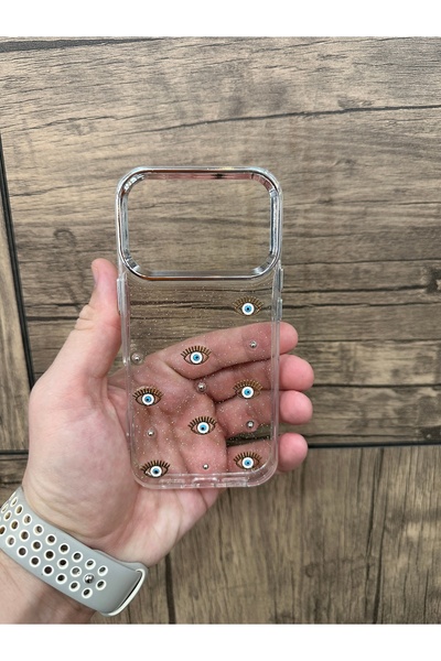 YZGOLDEN iPhone 17 Pro Compatible Eye Pattern Transparent Glitter Silver Camera Protruding Shiny Cover