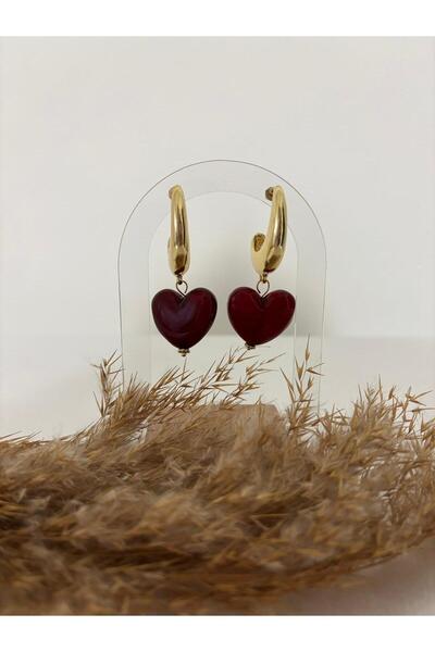 stainless steell Burgundy Heart Steel Earrings